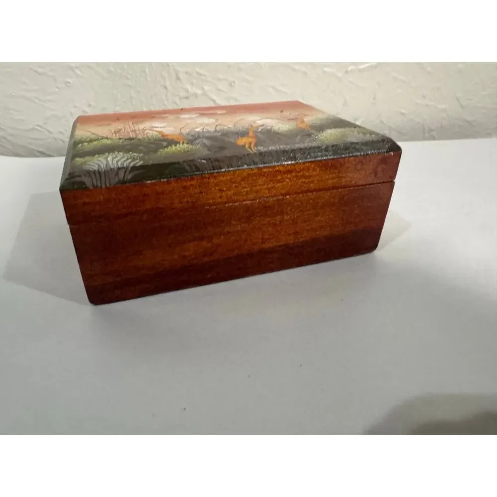 Painted Wooden Trinket Box Coastal Birds